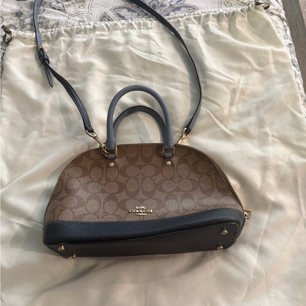 Coach Tan and Blue Signature Satchel
